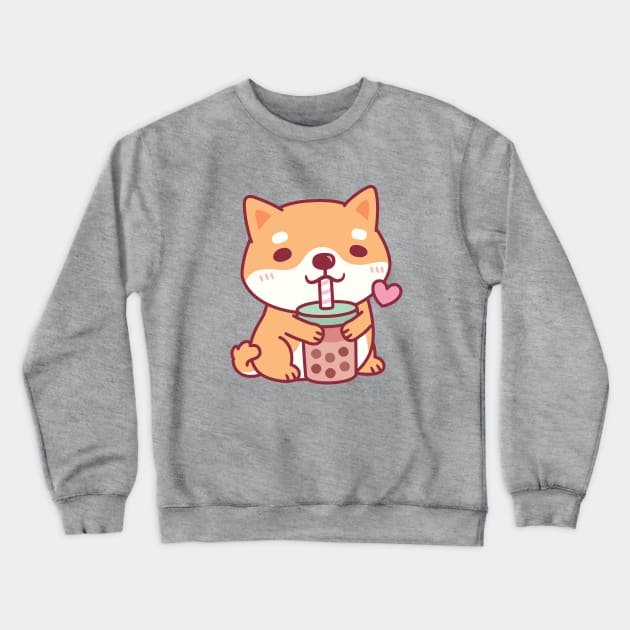 Cute Shiba Inu Dog Loves Bubble Tea Crewneck Sweatshirt by rustydoodle